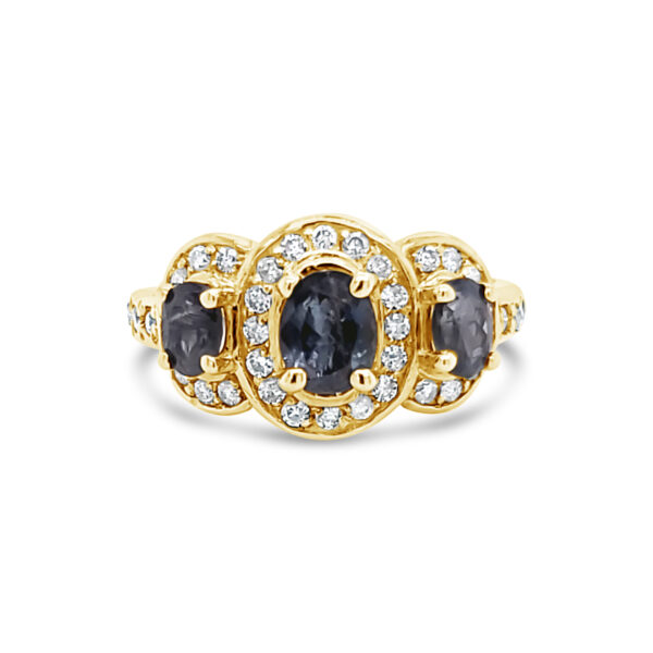 ALEXANDERITE AND DIAMOND RING 3 STONE