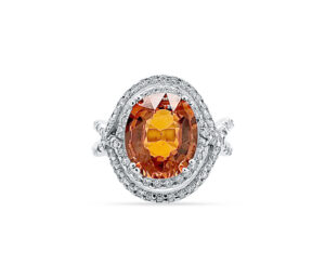 MANDARIN GARNET AND DIAMOND RING