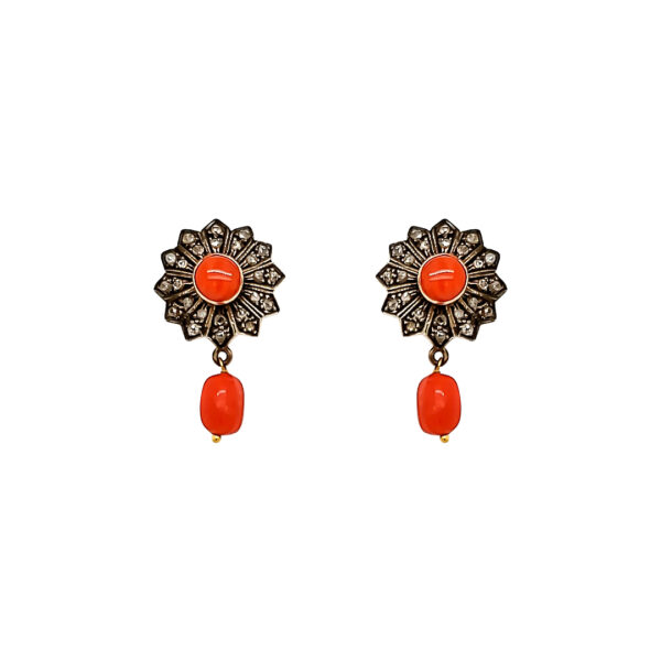 CORAL AND DIAMOND EARRING AND PENDANT SET