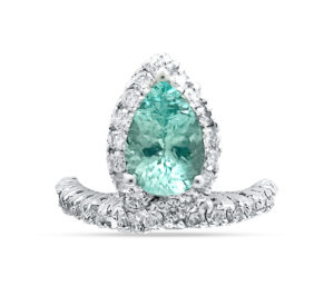 PARAIBA TOURMALINE AND DIAMOND RING
1.56 CT PARAIBA TOURMALIND
POOL WATER BLUE
.85 CTTW VS DIAMOND
18KW  SIZE 7.5
SIZING UPON REQUEST