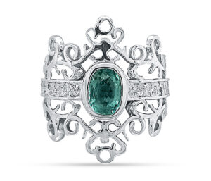 PARAIBA TOURMALINE AND DIAMOND RING
.90CT PARAIBA TOURMALINE
.22 CTTW VS DIAMONDS
14KW  SIZE 7.5