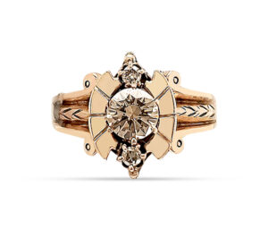 14KT ROSE GOLD
.50 CT RD CENTER DIAMOND
2 RD ACCENT DIAMONDS
SIZE 8
CUSTOM MADE