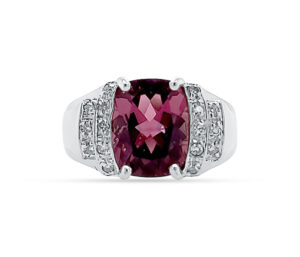 PINK TURMALINE AND DIAMOND RING
2.25 CT CUSHION CUT PINK TOURMALINE AND .08 CTTW DIAMONDS
14KW  SIZE 6