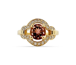 KADUNA PINK TOURMALINE AND DIAMONDS
1.50 CT PINK TOURMALINE (KADUNA MINE)
.32 CTTW SI DIAMONDS
14KY  SIZE 7.5