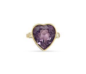 1950'S ESTATE RING
AMETHYST AND DIAMONDS
8.00 CT AMETHYST HEART
.20 CTTW DIAMONDS
14KY  SIZE 8