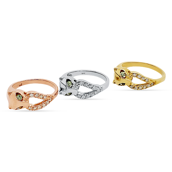 Russian Demantoid Garnet And Diamond Panther Theme Ring - Image 3