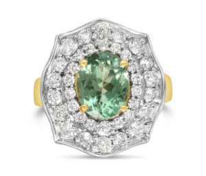 TSAVORITE GARNET AND DIAMIND RING
2.11 CT TSAVORITE GARNET
1.20 CTTW DIAMONDS
14KY  SIZE 7