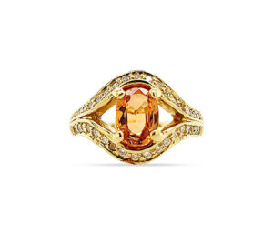 MANDARIN GARNET AND DIAMOND RING
1.50 CT MANDARIN GARNET
.50 CTTW VS DIAMONDS
18KY
SIZE 7.5