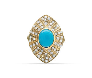 PERSIAN TURQUOISE RING
14KY AND SIVERR
1.40 CTTW DIAMONDS
SIZE 7
18MM X 26MM