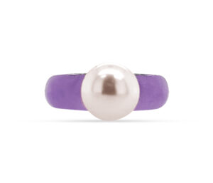 LAVENDER JADE AND PEARL RING
9.5 MM PEARL
LAVENDER JADEITE BAND
14KY 
SIZE 9