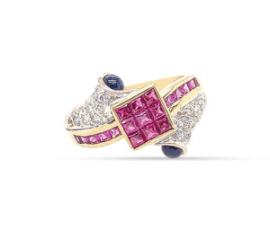 .25 CT DIA, .35CT RUBY, 18K Y/W CUSTOM ESTATE