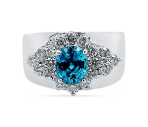 2.00CT BLUE ZIRCON, 1.00CTTW SI DIAM, 14KW, SZ 7.25