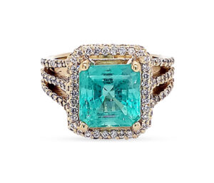 5.97 COLUMBIAN EMERALD, 1.20CTTW VS DIAMONDS SZ 8, 18KY