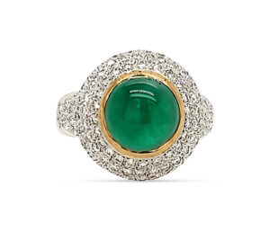 4.50CT EMERALD, 1.26CTTW DIAMOND
HAND MADE 14KY  SIZE 7