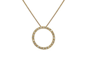 LARGE DIAMOND CIRCLE PENDANT 
1.10CT SI DIAMOND 
14KY 
1.15 APPROX DIAMETER