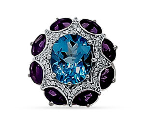 6.50 CT SWISS BLUE TOPAZ, 3.40CTTW AMETHYST, .25CTTW DIAM, 14KW SZ7