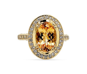 3.80CT IMPERIAL TOPAZ, 1.40CTTW VS DIAMOND, 18KY, SIZE 7