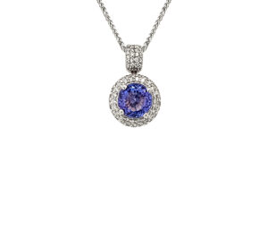 TANZANITE AND DIAMOND PENDANT 
1.55CT TANZANITE 
.40CTTW VS DIAMONDS 
18KW 
.75" APPROX LENGTH 
BLOCK D 
*CHAIN NOT INCLUDED