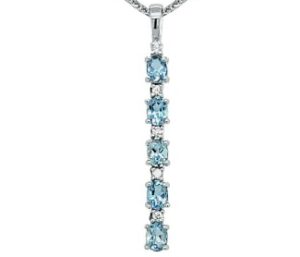AQUAMARINE AND DIAMOND PENDANT 
.65CT SANTA MARIA AQUAMARINE 
VS DIAMOND ACCENTS 
18K 
1.25" APPROX LENGTH 
*CHAIN NOT INCLUDED