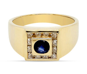 .55CT BLUE SAPPH RD, .50CTTW DIAM CHANNEL SET, 14KY, SZ 10.5