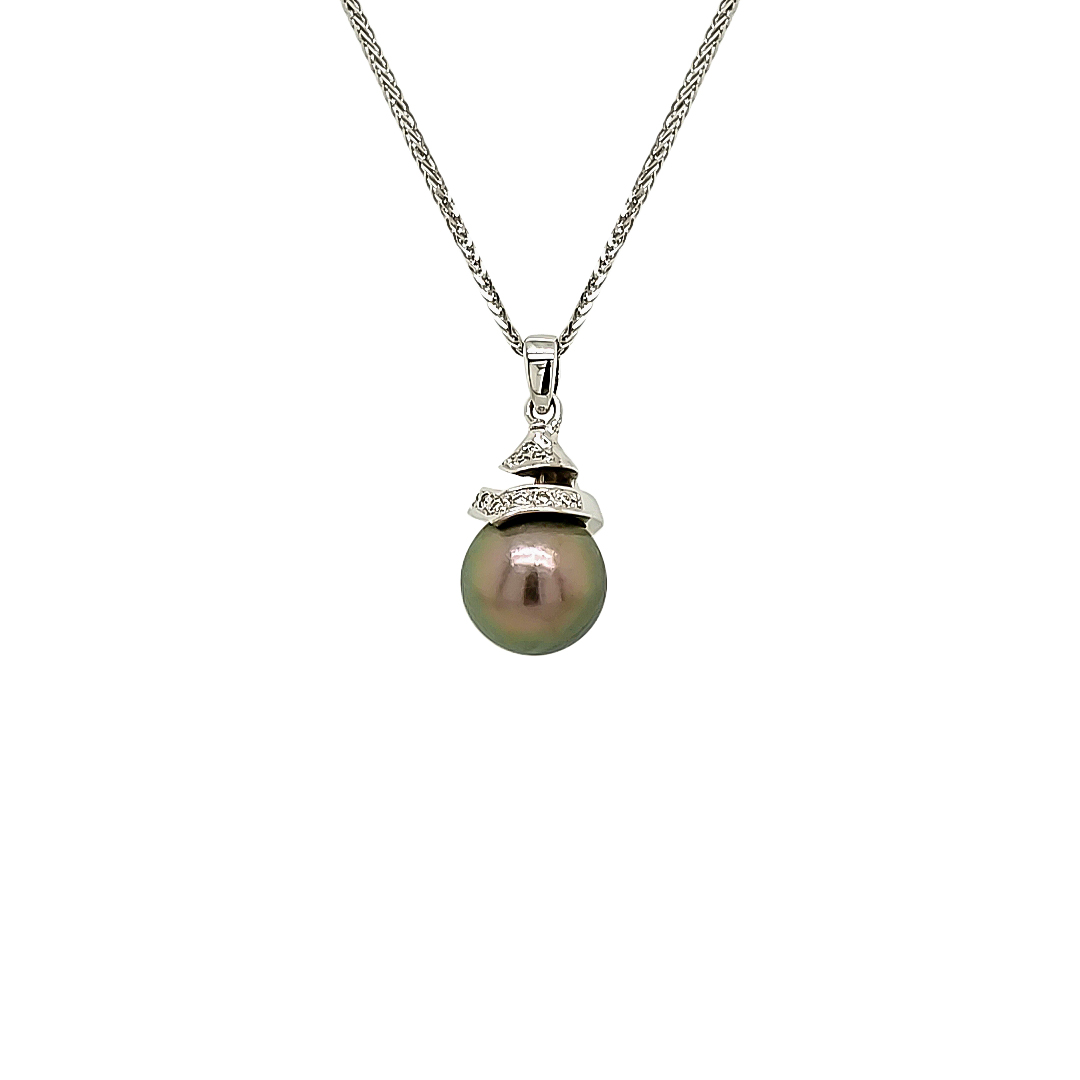 Tahitian Black Pearl And Diamond Pendant