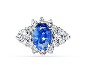 1.67 CT BLUE SAPPHIRE, .47 CTTW DIAMOND RING, 18KW, SZ 8