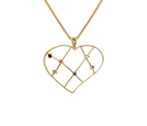 MULTI-COLOR SAPPHIRE HEART PENDANT 
14KY 
1.25 WIDE AND 1" APPROX LENGTH 
*CHAIN NOT INCLUDED