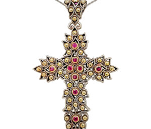 RUBY CROSS PENDANT 
3.00CTTW RUBY 
18KY/STERLING SILVER 
3.25" APPROX LENGTH
CHAIN NOT INCLUDED