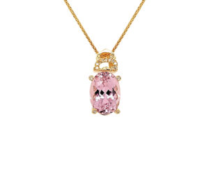 KUNZITE AND DIAMOND PENDANT 
7.50CT KUNZITE 
.10CT DIAMOND SI 
14KY 
.75" APPROX LENGTH 
*CHAIN NOT INCLUDED