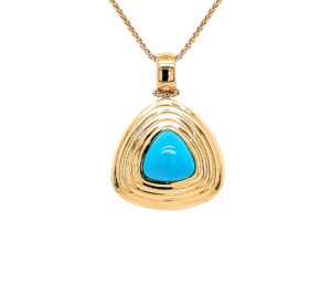 SLEEPING BEAUTY TURQUOISE PENDANT 
ITALIAN MADE 
STEFANI HALLMARK 
18KY 
1" APPROX LENGTH 
1" APPROX WIDTH 
PENDANT WEIGHT 8GM 
*CHAIN NOT INCLUDED