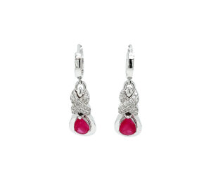 BURMESE RUBY AND DIAMOND EARRINGS
2.17 CTTW BURMESE RUBY PEAR SHAPE
.25 CTTW SI DIAMOND
14KT WHITE GOLD
1.25in IN LENGTH