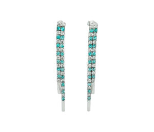 PARAIBA AND DIAMOND EARRINGS
RARE
1.15 CTTW PARAIBA
1.10 CTTW VS DIAMONDS
18KT WHITE GOLD
2 1/8' LONG
DESIGNER 
POST AND FRICTION BACK
