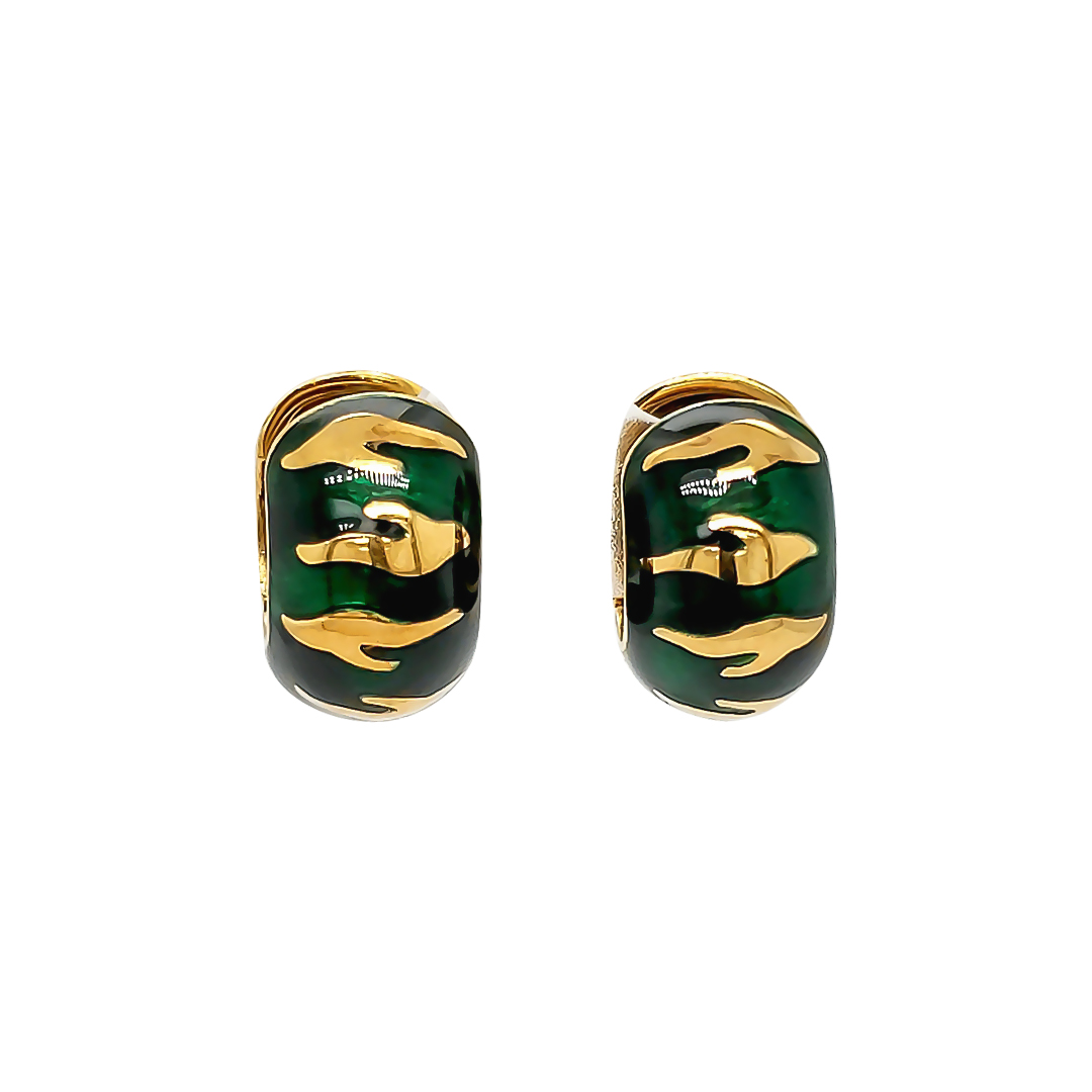 Green Enamel And Gold Earrings