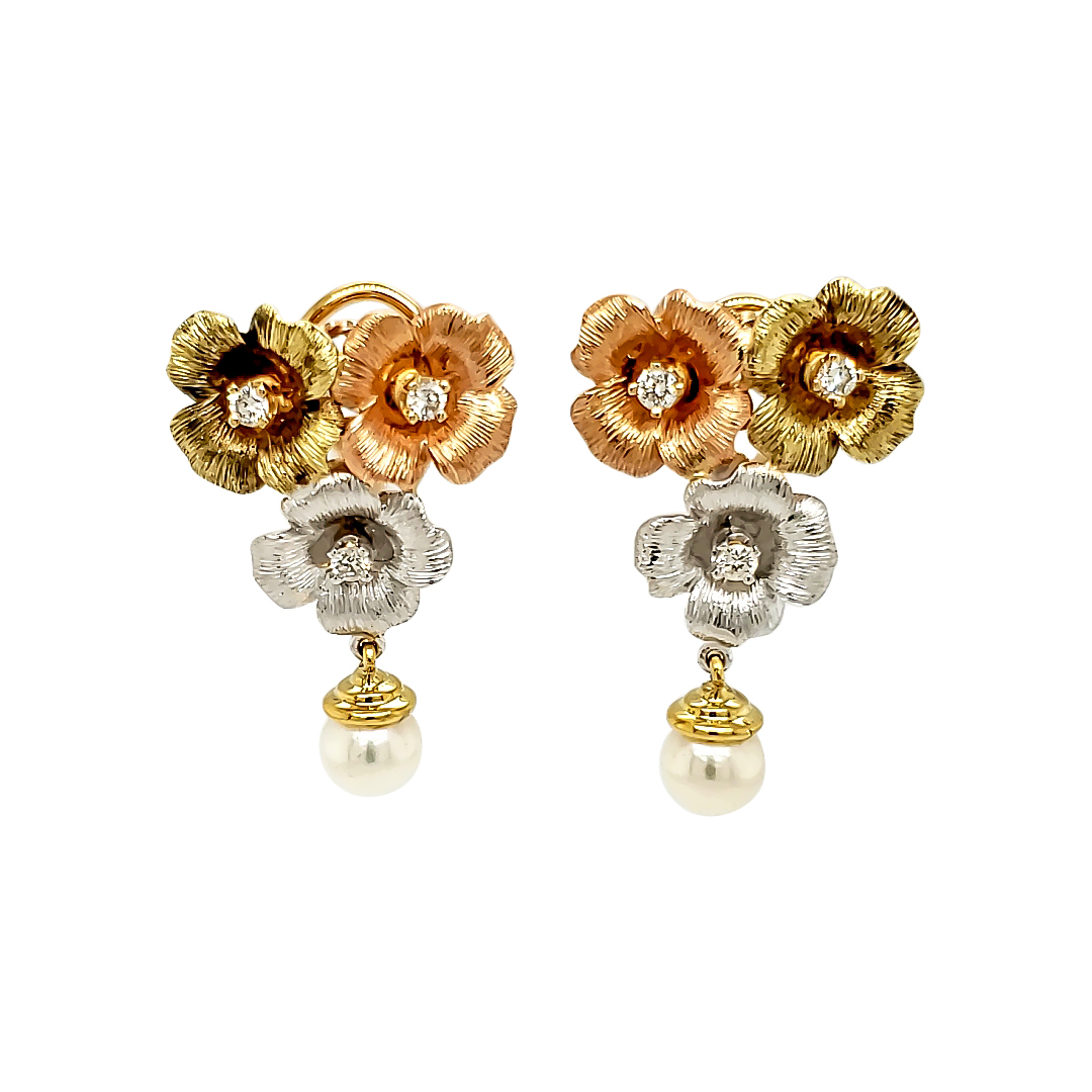 Diamond And Pearl Gold Earrings