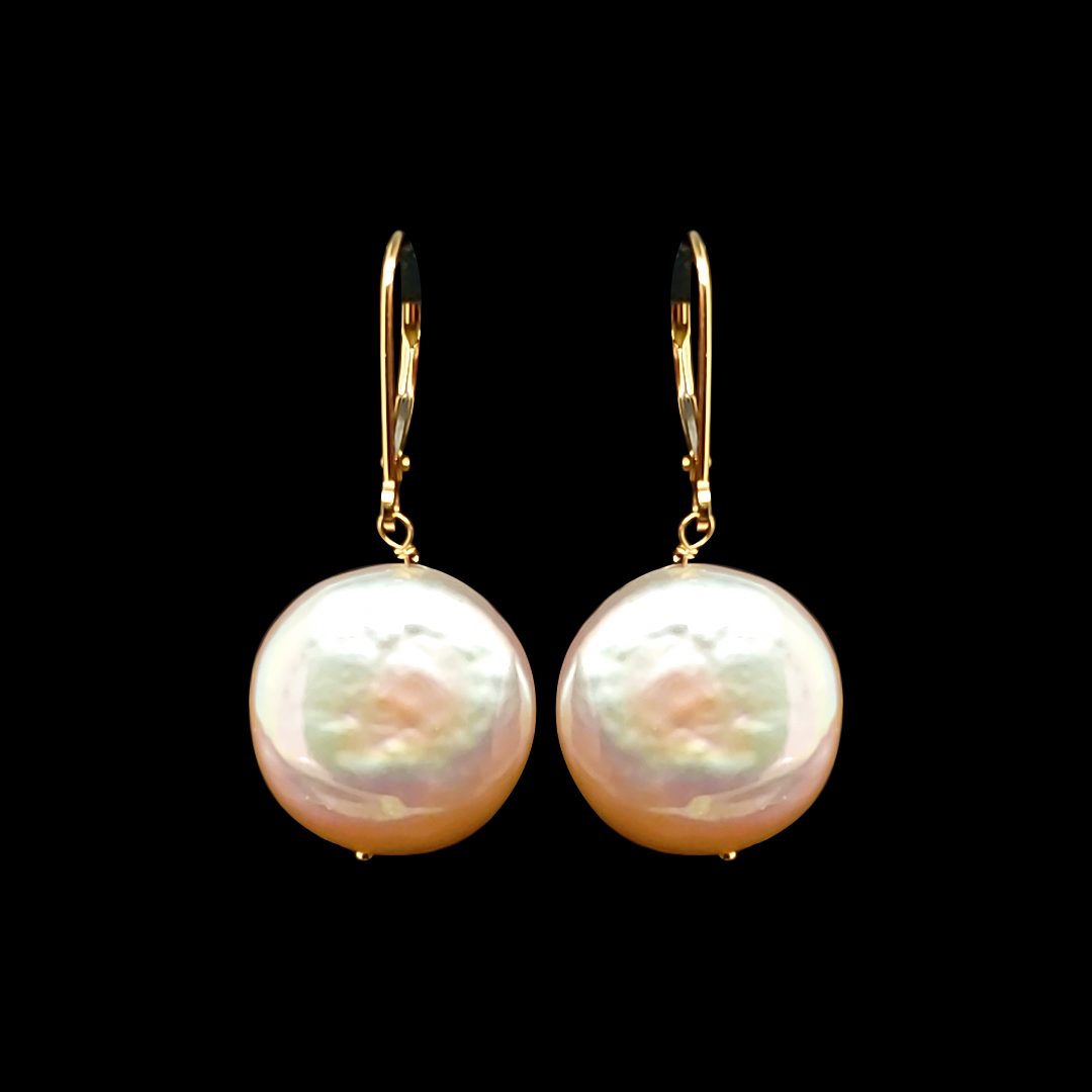 Coin Pearl Lever Back Earrings