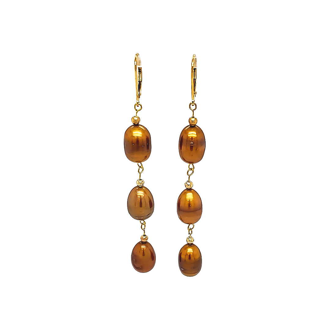 Chocolate Pearl And Gold Earrings