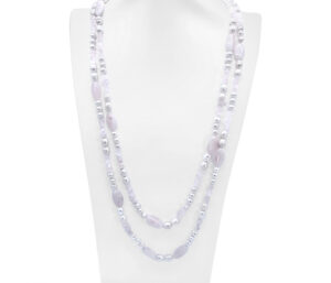 ROSE QUARTZ AND PEARL NECKLACE 
64" CONTINUOUS STRAND 
6-8MM PINK PEARL AND 11X20MM ROSE QUARTZ