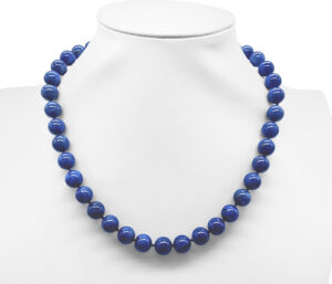 LAPIS LAZULI BEAD NECKLACE 
10MM LAPIS BEADS 
SS TOGGLE CLASP WITH SS HEART
18" APPROX LENGTH