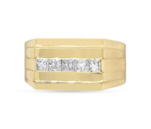 18KY GOLD WITH 1.00 CTTW 
5 PRINCESS CUT DIAMONDS
SIZE 10 
19.9 GRAMS