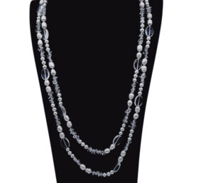 WHITE PEARL AND QUARTZ NECKLACE 
64" APPROX LENGTH/CONTINUOUS 
6-8MM WHITE PEARL AND CLEAR QUARTZ CRYSTAL