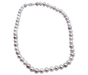 MULTICOLOR PEARL NECKLACE
8-8.5 MM PEARL 
PEACH, PINK, WHITE, AND SILVER PEARLS 
24" APPROX LENGTH
14KY CLASP
CAN BE SOLD AS A SET COMBINED WITH ITEM #'S 847 AND 849