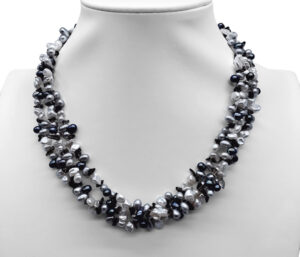 PEARL AND QUARTZ NECKLACE 
4-6MM MULTICOLOR PEARL 
WHITE KESHI PEARL AND SMOKEY QUARTZ 
SS RHODIUM PLATED CLASP
18" APPROX LENGTH
3 STRAND