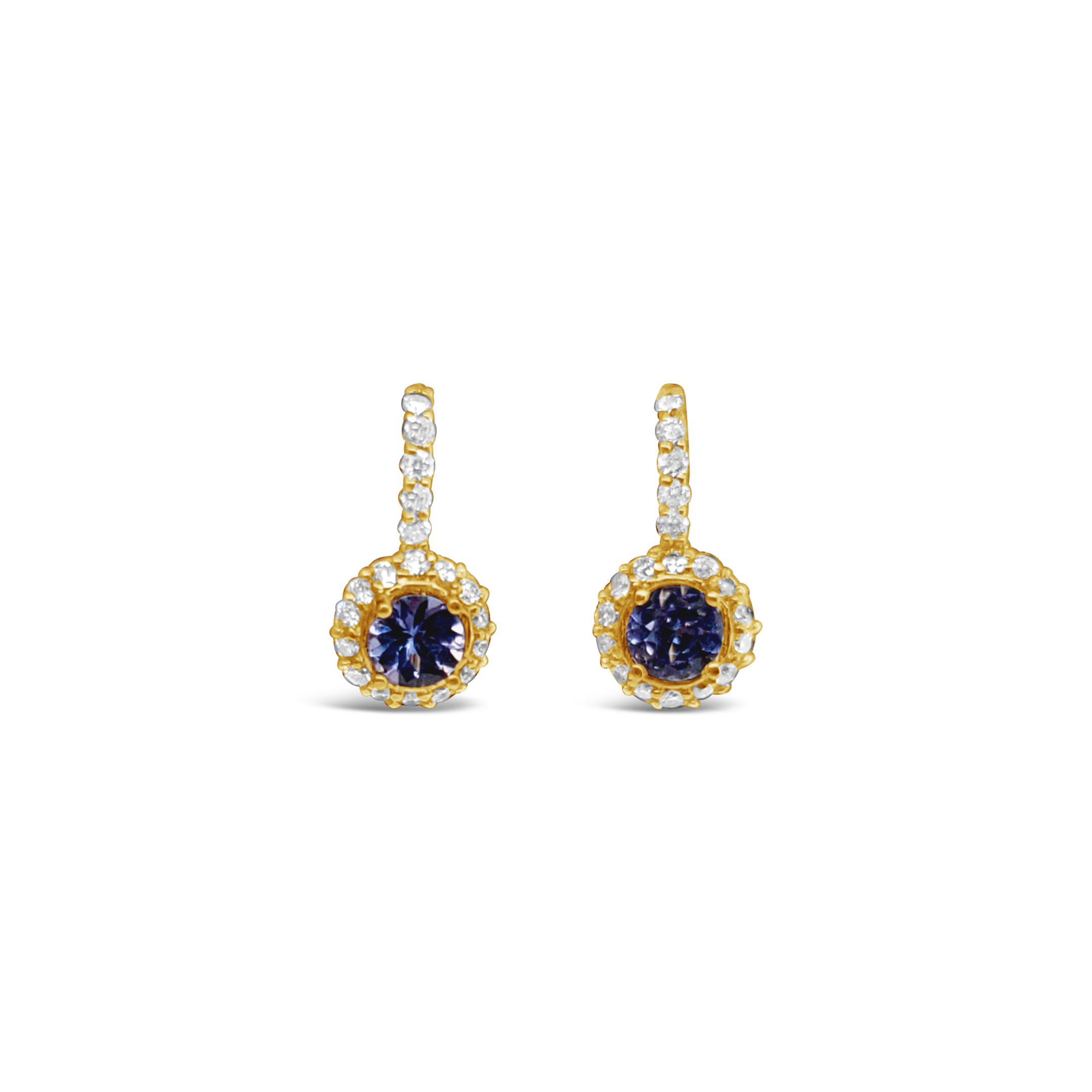 TANZANITE AND DIAMOND EARRINGS
1.00CT TANZANITE (ROUNDS)
.60 CTTW VS DIAMONDS
18KY